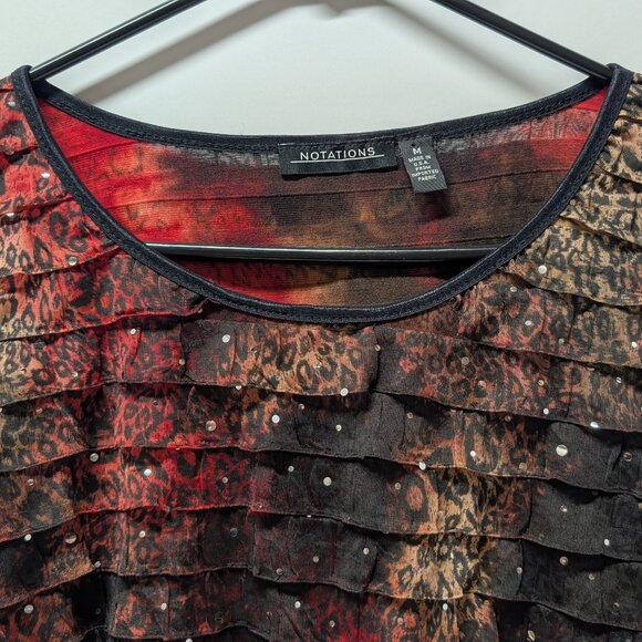Notations Leopard Print Sequin Ruffled Blouse - Picture 5 of 13